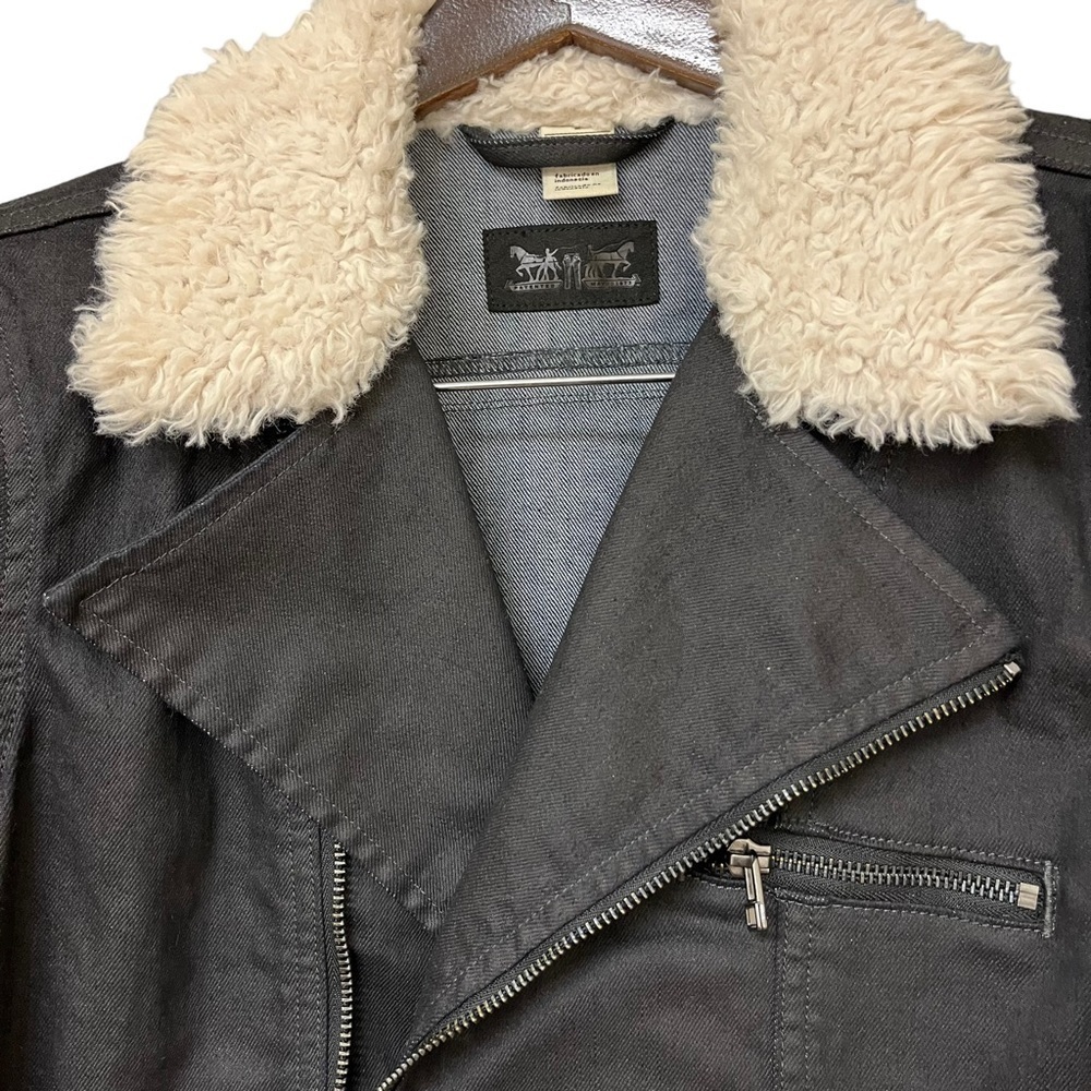 Levi Black Wax Denim Moto Trucker Jacket. Medium #404 - Picture 3 of 10
